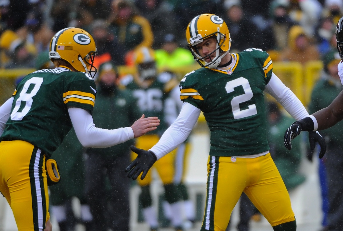 Green Bay Packers kicker Mason Crosby by Benny Sieu—USA TODAY Sports.