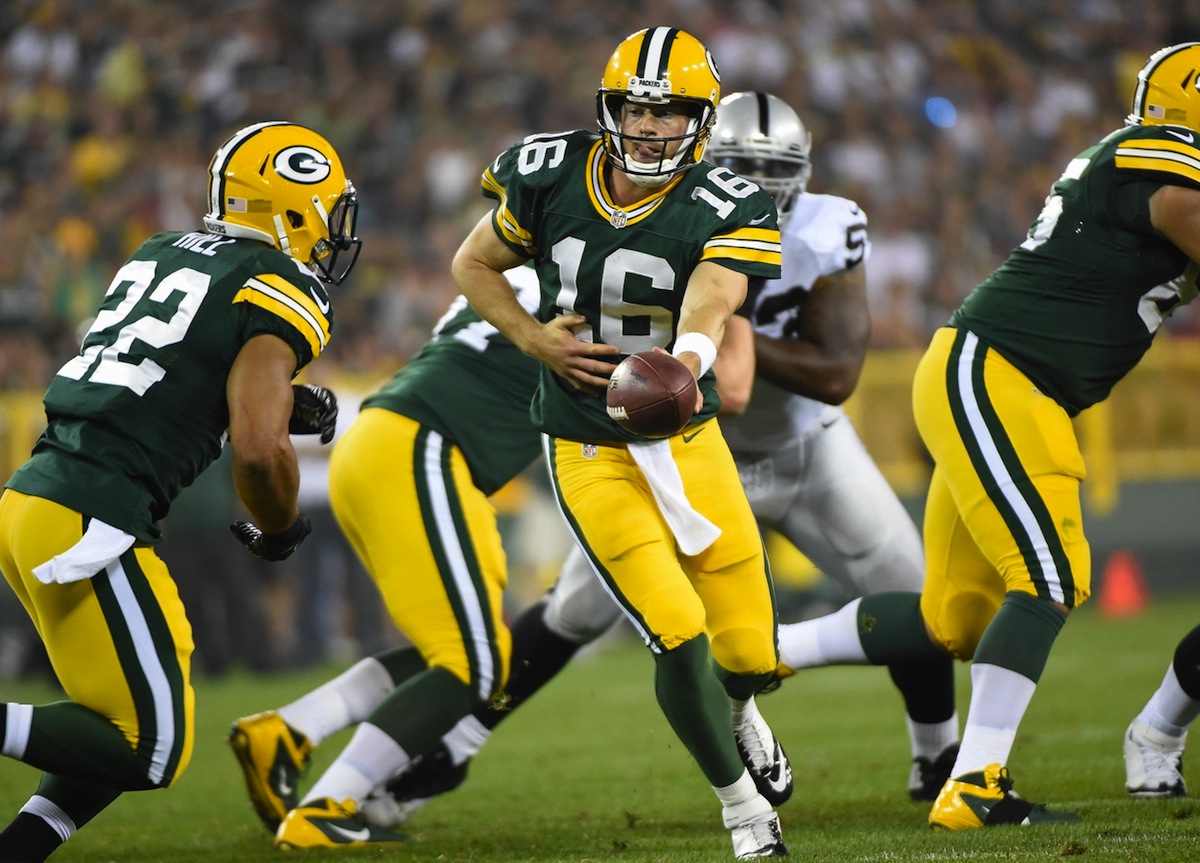 Green Bay Packers quarterback Scott Tolzien by Benny Sieu—USA TODAY Sports.