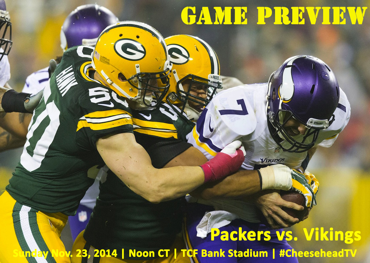 A.J. Hawk and Nick Perry tackle Christian Ponder by Jeff Hanisch—USA TODAY Sports. Graphic design by Brian Carriveau—CheeseheadTV.com.